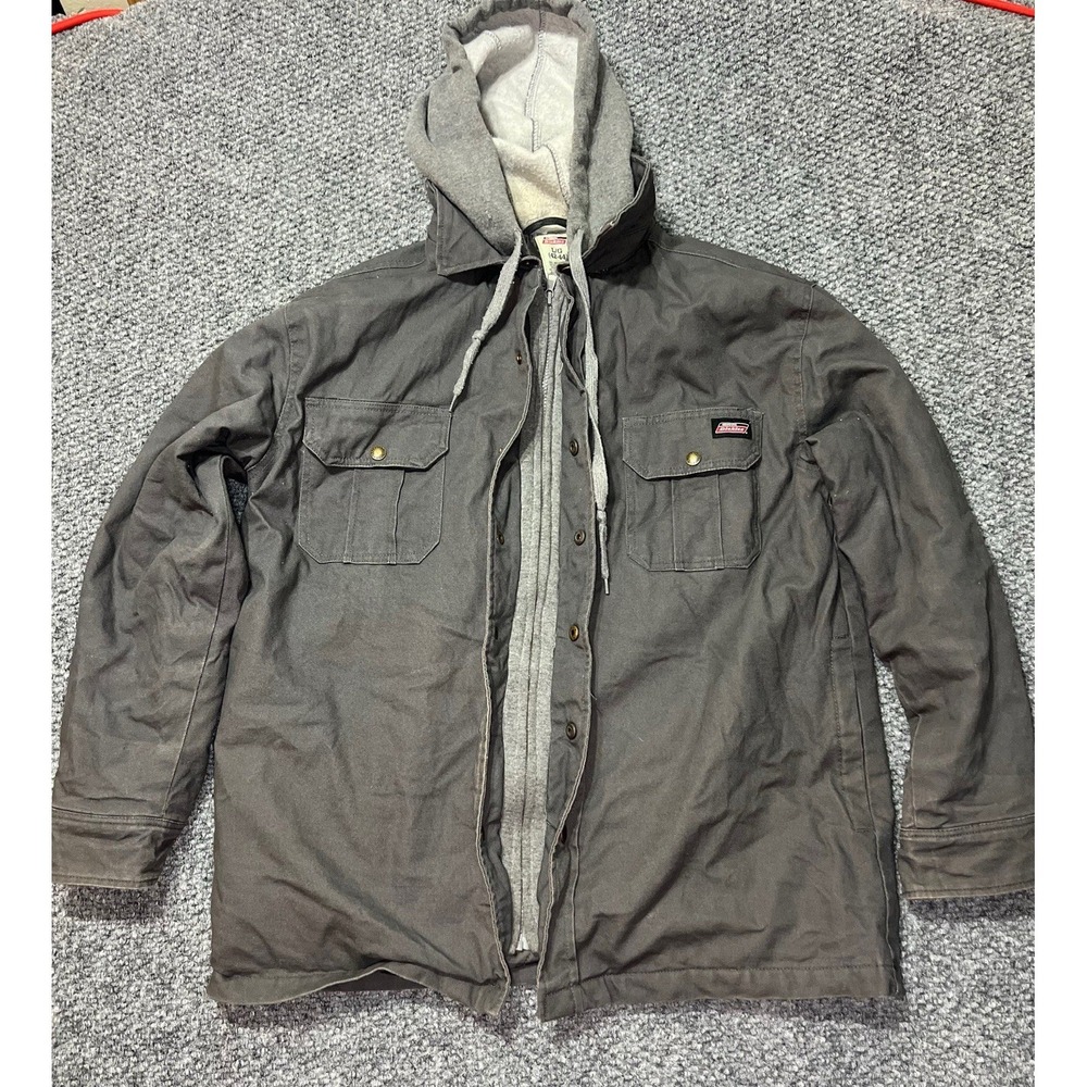 Dickies Men's Hooded Work Jacket Gray Cotton Blend Size L/G (42-44)